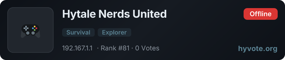 Hytale Nerds United — live Hytale server banner