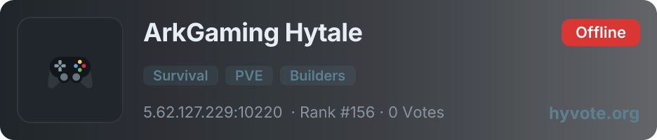 ArkGaming Hytale — live Hytale server banner