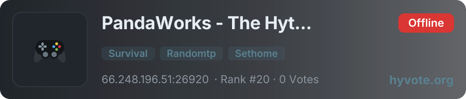 PandaWorks - The Hytale Experience — live Hytale server banner