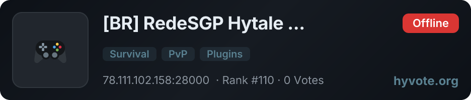 [BR] RedeSGP Hytale 24/7 — live Hytale server banner