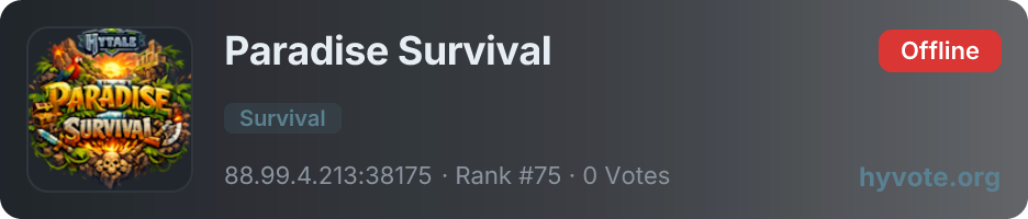 Paradise Survival — live Hytale server banner