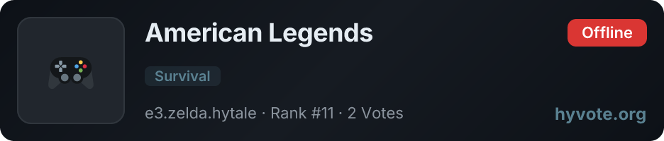 American Legends — live Hytale server banner