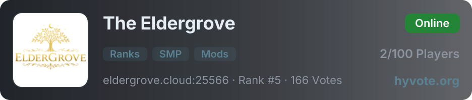 The Eldergrove — live Hytale server banner