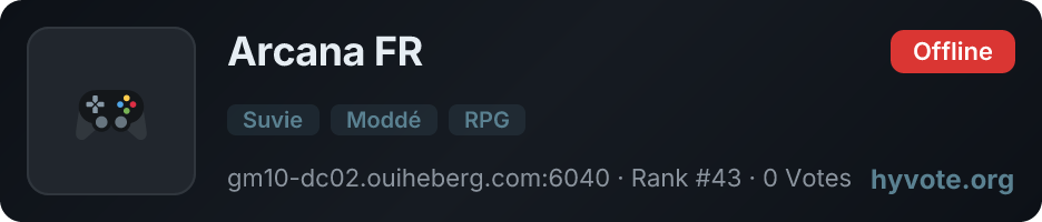 Arcana FR — live Hytale server banner