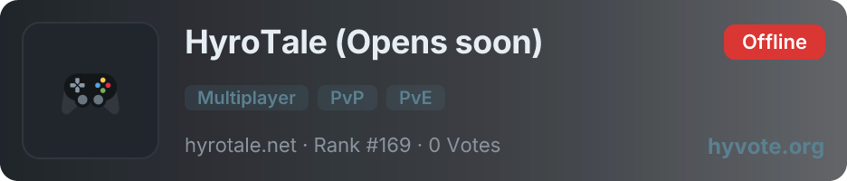 HyroTale (Opens soon) — live Hytale server banner