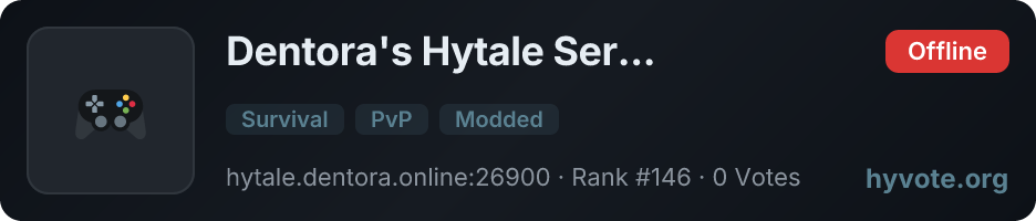 Dentora's Hytale Server — live Hytale server banner