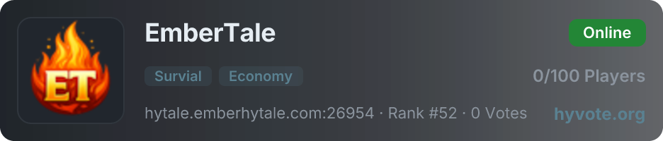 EmberTale — live Hytale server banner