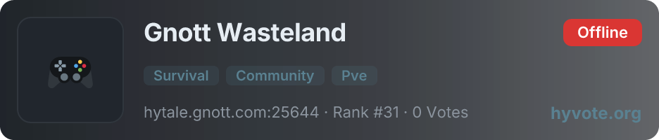 Gnott Wasteland — live Hytale server banner