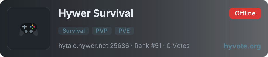 Hywer Survival — live Hytale server banner
