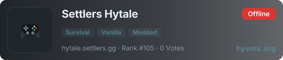 Settlers Hytale — live Hytale server banner