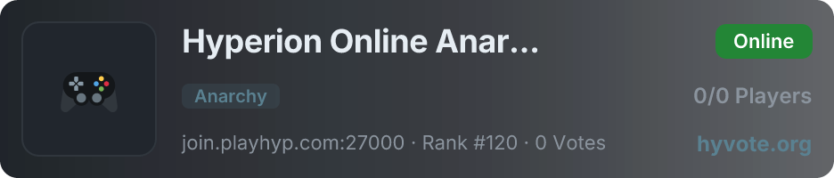 Hyperion Online Anarachy — live Hytale server banner