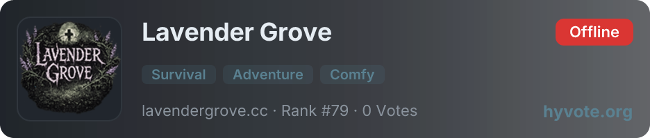 Lavender Grove — live Hytale server banner