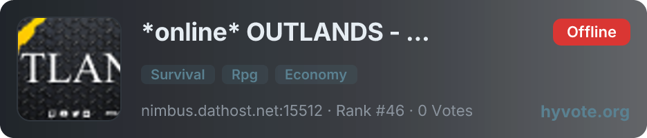 *online* OUTLANDS - PVP - SKILL BASED PROGRESSION - RPG - ECONOMY  — live Hytale server banner