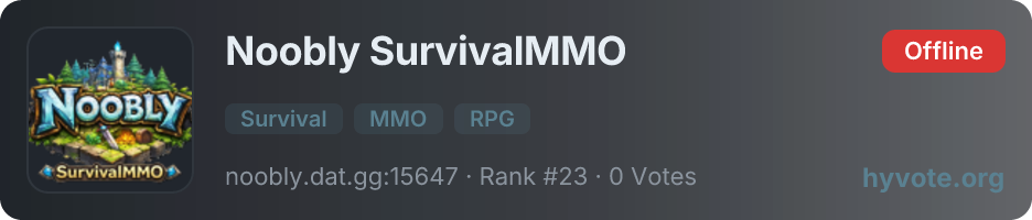 Noobly SurvivalMMO — live Hytale server banner