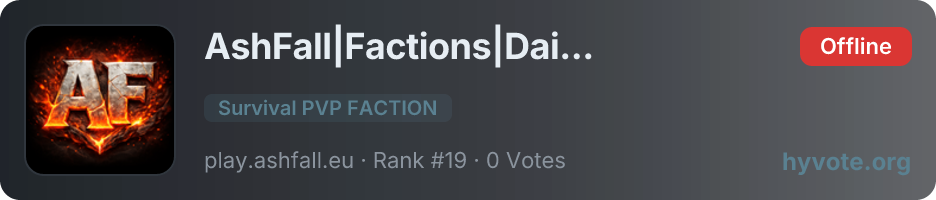 AshFall|Factions|DailyEvents — live Hytale server banner