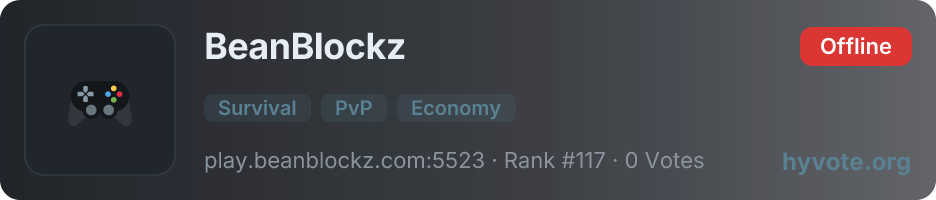 BeanBlockz — live Hytale server banner