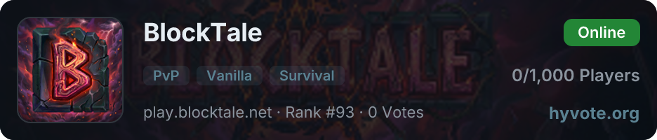 BlockTale — live Hytale server banner