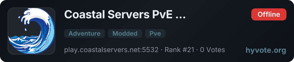Coastal Servers PvE Modded — live Hytale server banner