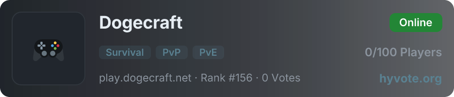 Dogecraft — live Hytale server banner