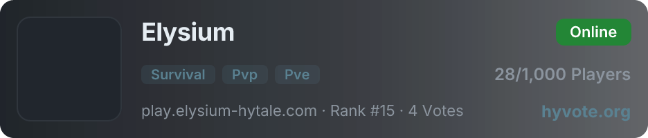 Elysium — live Hytale server banner