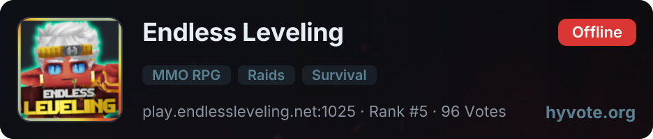 Endless Leveling — live Hytale server banner