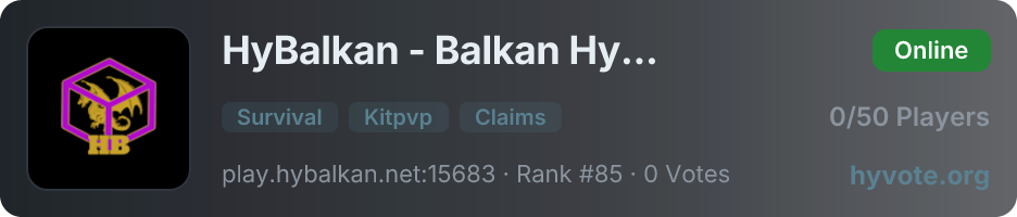 HyBalkan - Balkan Hytale Server — live Hytale server banner