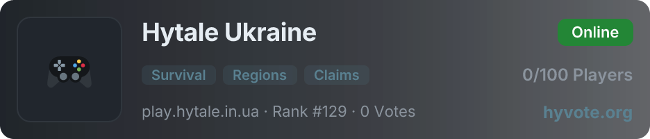 Hytale Ukraine — live Hytale server banner