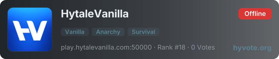 HytaleVanilla — live Hytale server banner
