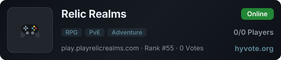 Relic Realms — live Hytale server banner