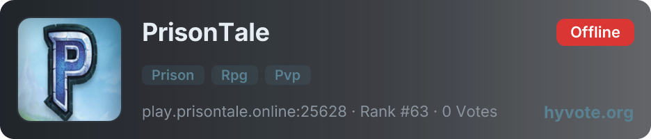 PrisonTale — live Hytale server banner