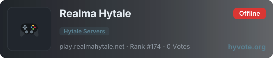 Realma Hytale — live Hytale server banner