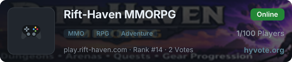 Rift-Haven MMORPG — live Hytale server banner