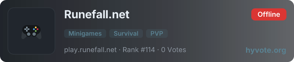 Runefall.net — live Hytale server banner