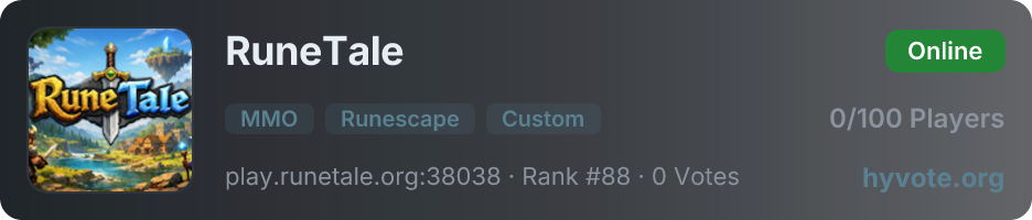 RuneTale — live Hytale server banner