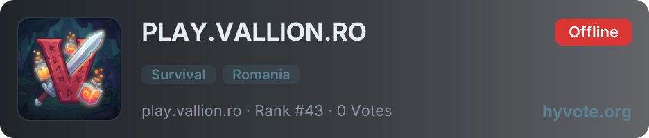 PLAY.VALLION.RO — live Hytale server banner